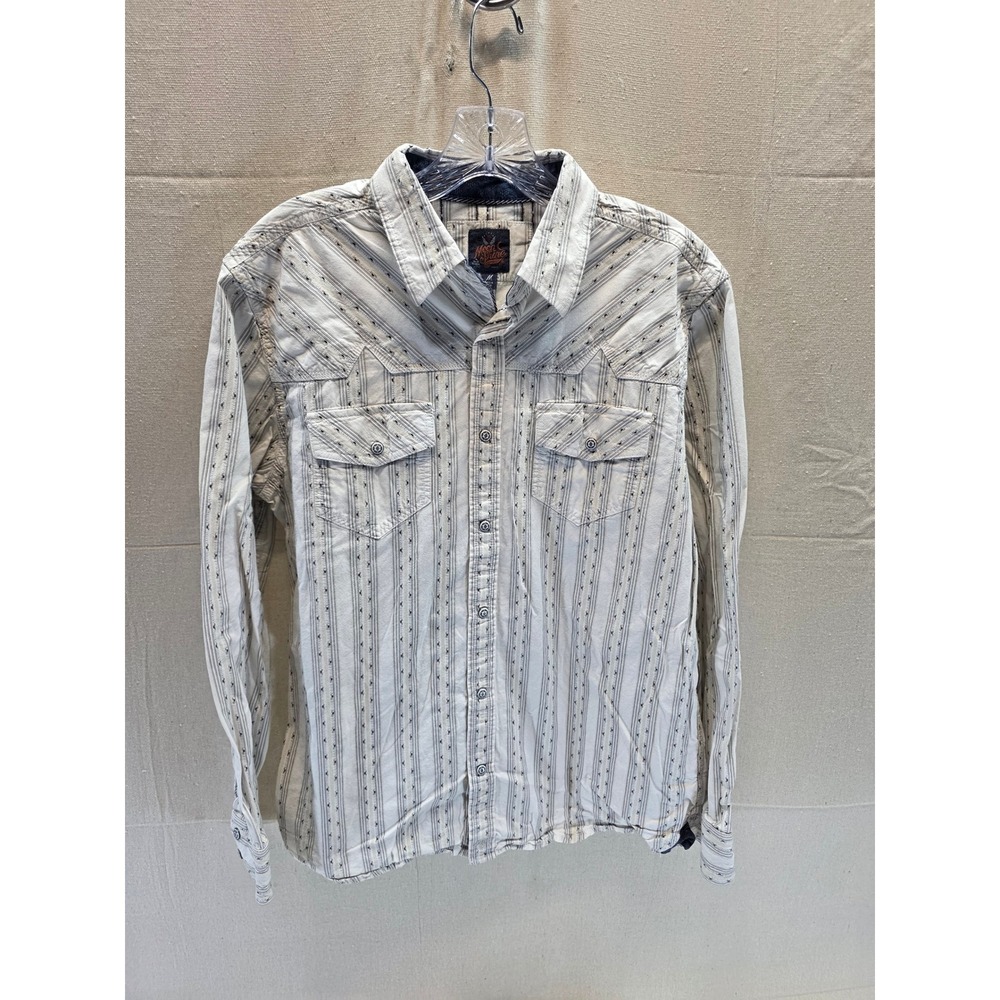 Moonshine Spirit Brad Paisley Mens Cream Black Striped Western Shirt Size M 2092
